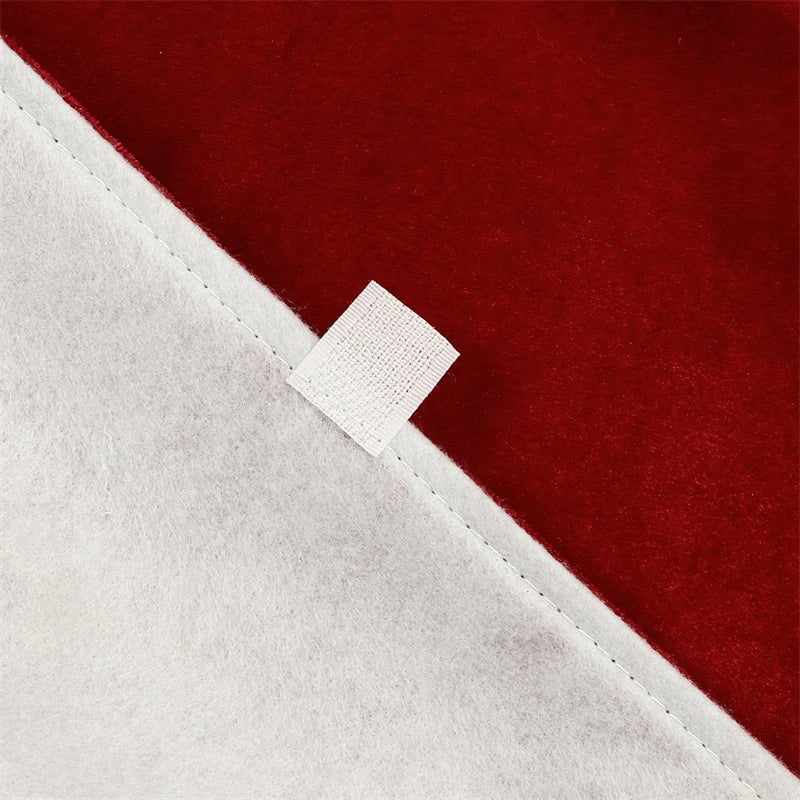 A luxurious red velvet cloth Christmas tree skirt with a 48-inch diameter, designed to add elegance and sophistication to your holiday decor.