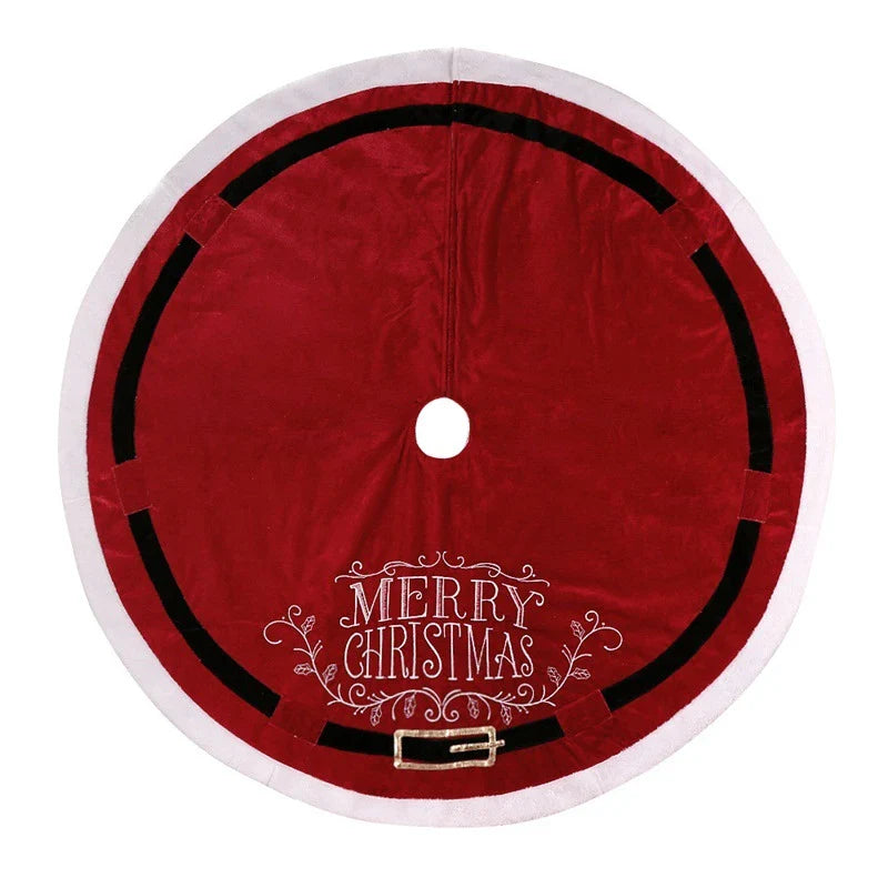 A luxurious red velvet cloth Christmas tree skirt with a 48-inch diameter, designed to add elegance and sophistication to your holiday decor.