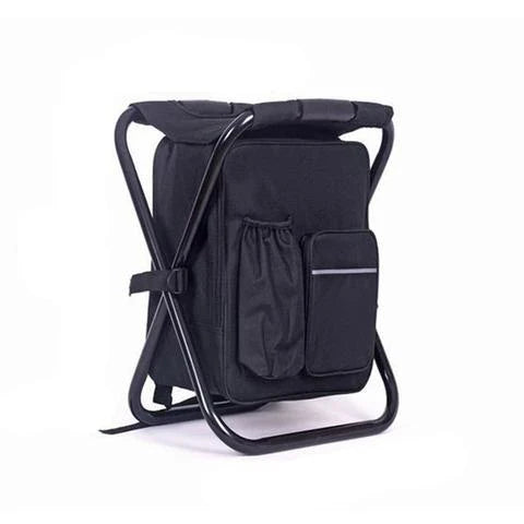 A versatile backpack with built-in cooler and folding chair, perfect for outdoor adventures and activities.