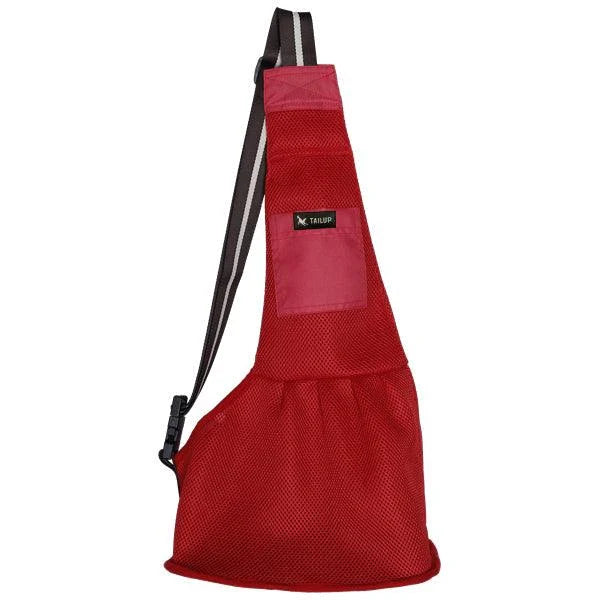 A stylish and comfortable pet carrier sling bag made of premium polyester with a breathable mesh panel, perfect for small pets like dogs and cats.