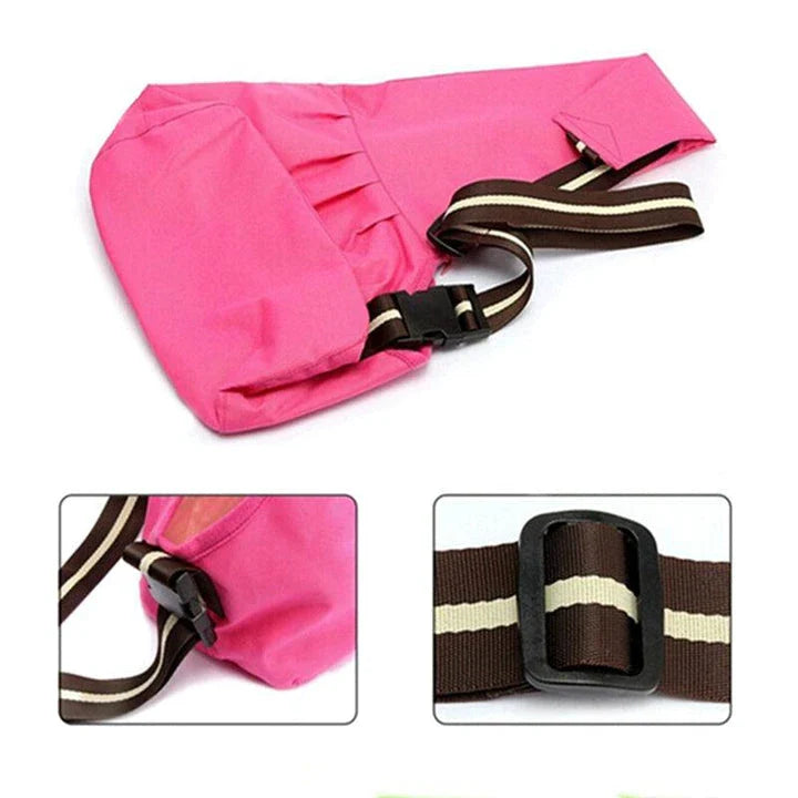 A stylish and comfortable pet carrier sling bag made of premium polyester with a breathable mesh panel, perfect for small pets like dogs and cats.