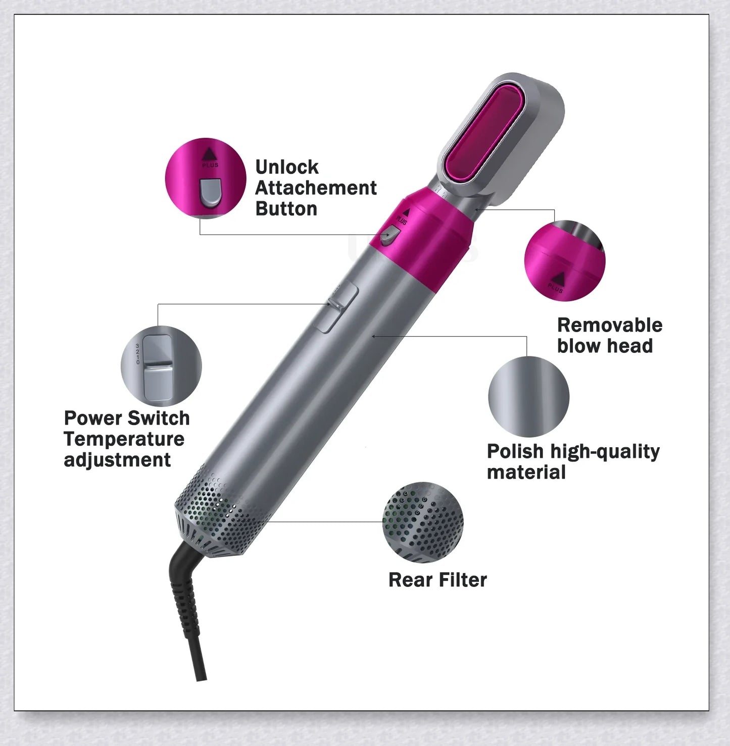 Multifunctional 5-in-1 Airwrap Hair Styling Straightener with interchangeable attachments for creating a variety of hairstyles