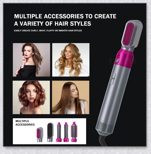 Multifunctional 5-in-1 Airwrap Hair Styling Straightener with interchangeable attachments for creating a variety of hairstyles