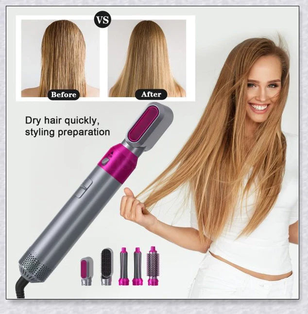 Multifunctional 5-in-1 Airwrap Hair Styling Straightener with interchangeable attachments for creating a variety of hairstyles