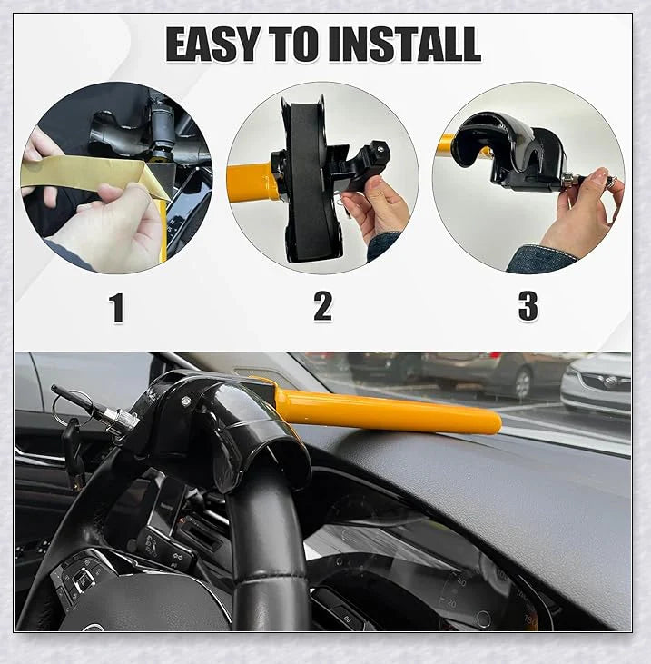 Powerful car steering wheel column lock bar made of high-quality metal, designed to securely protect your vehicle from theft
