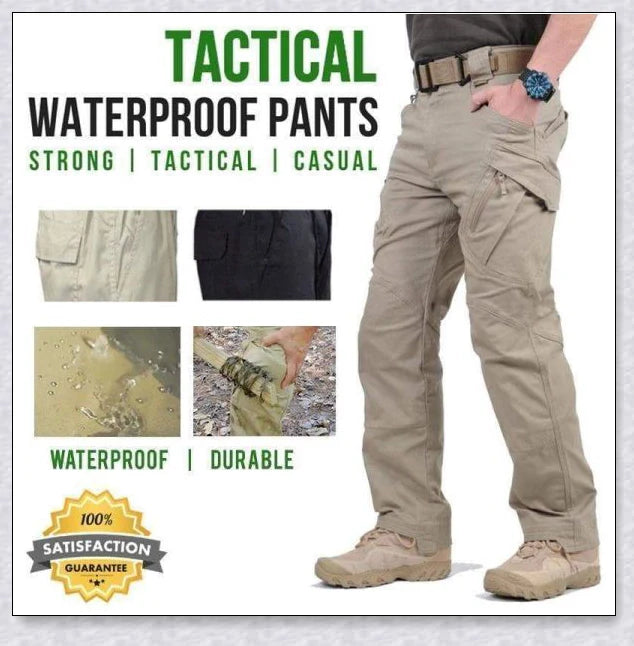 Tactical Waterproof Pants in various colors, featuring multiple pockets and ergonomic design for outdoor activities.