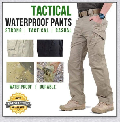 Tactical Waterproof Pants in various colors, featuring multiple pockets and ergonomic design for outdoor activities.