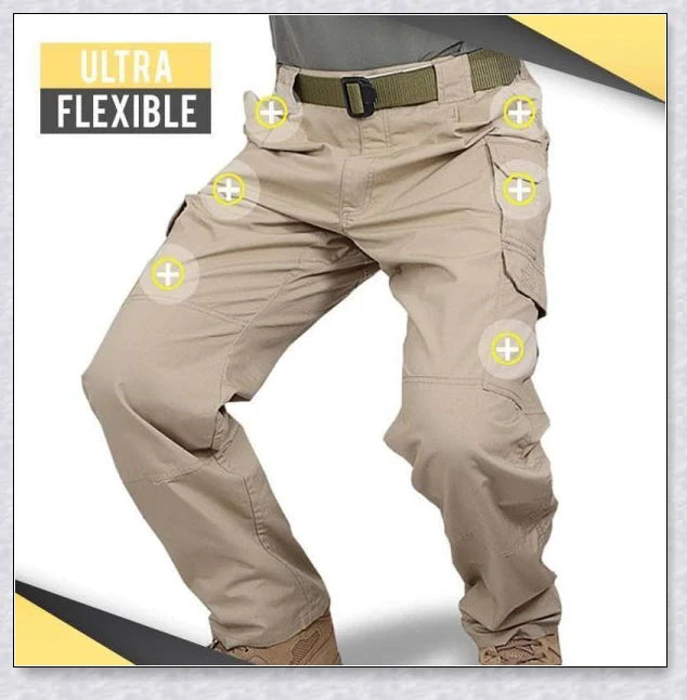 Tactical Waterproof Pants in various colors, featuring multiple pockets and ergonomic design for outdoor activities.