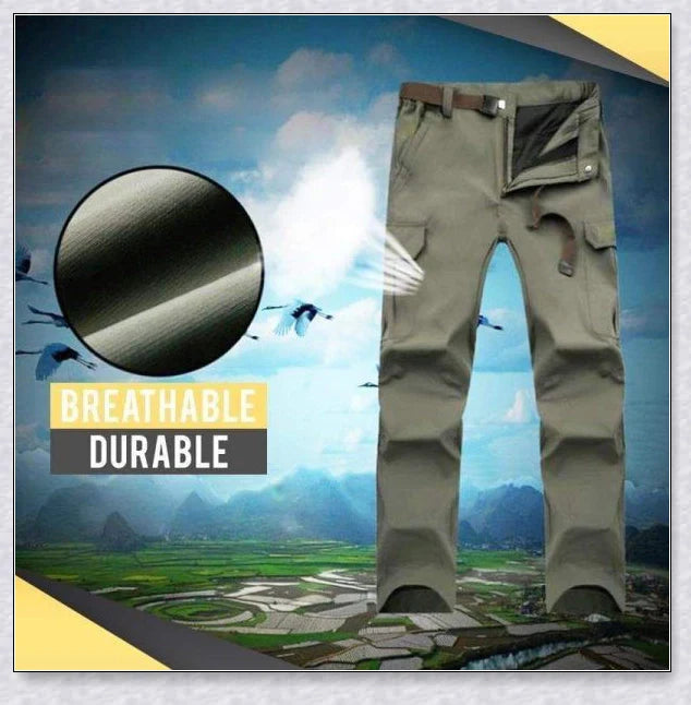 Tactical Waterproof Pants in various colors, featuring multiple pockets and ergonomic design for outdoor activities.