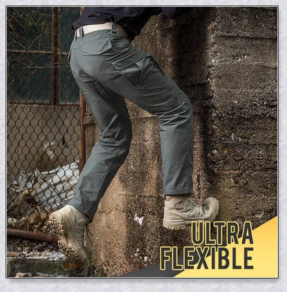 Tactical Waterproof Pants in various colors, featuring multiple pockets and ergonomic design for outdoor activities.