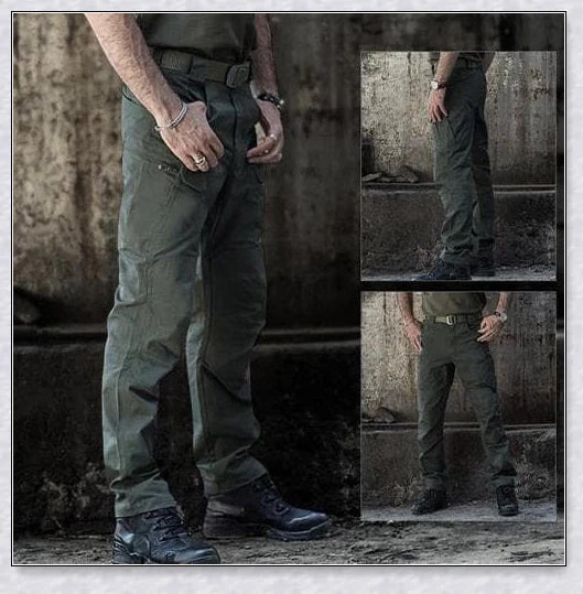 Tactical Waterproof Pants in various colors, featuring multiple pockets and ergonomic design for outdoor activities.