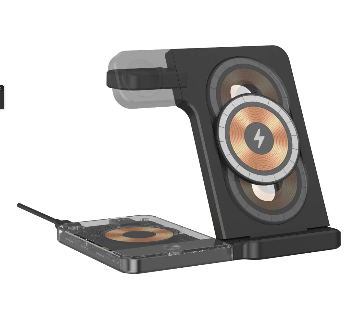 Trendha Desktop Magnetic Three-in-One Wireless Charging Stand with Black and White color options