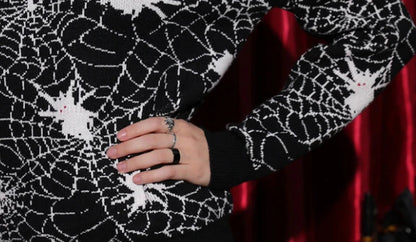 A cozy and comfortable black Halloween sweater with a unique 3D spider design, perfect for costume parties and autumn celebrations.