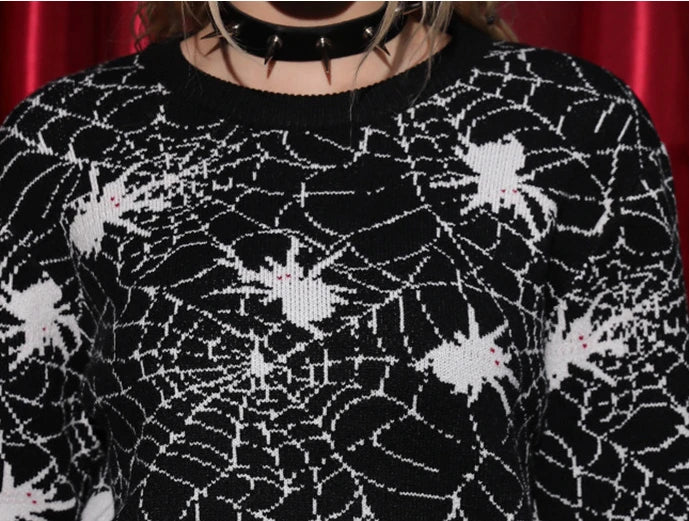 A cozy and comfortable black Halloween sweater with a unique 3D spider design, perfect for costume parties and autumn celebrations.