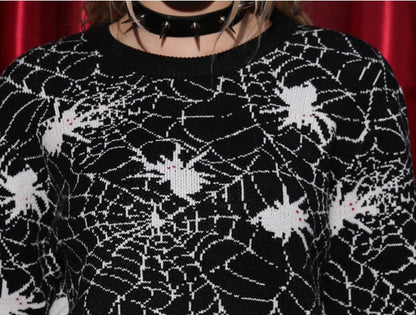 A cozy and comfortable black Halloween sweater with a unique 3D spider design, perfect for costume parties and autumn celebrations.