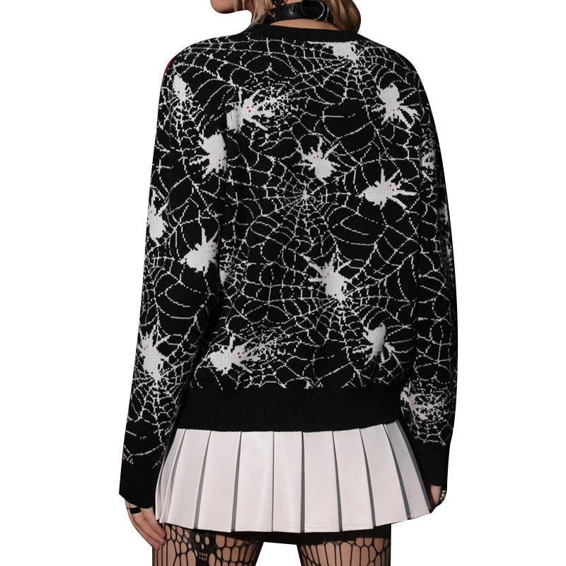 A cozy and comfortable black Halloween sweater with a unique 3D spider design, perfect for costume parties and autumn celebrations.