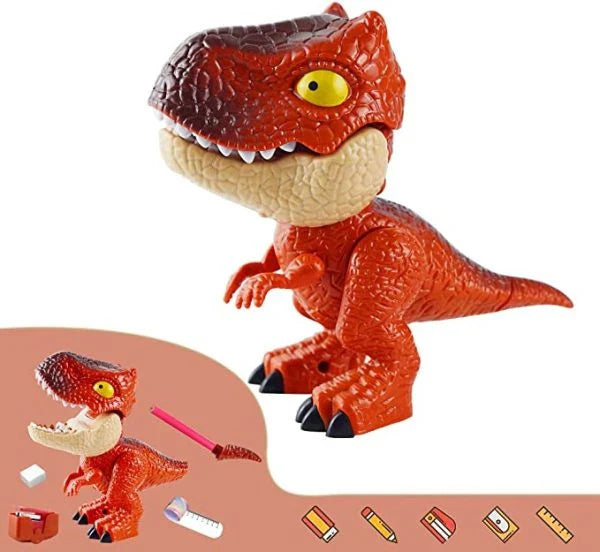 Assembled Dinosaur Stationery Simulation Animal Toy with Pencil-Shaped Tail, Binding Machine, Eraser, and Patting Ruler