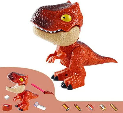 Assembled Dinosaur Stationery Simulation Animal Toy with Pencil-Shaped Tail, Binding Machine, Eraser, and Patting Ruler