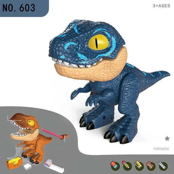 Assembled Dinosaur Stationery Simulation Animal Toy with Pencil-Shaped Tail, Binding Machine, Eraser, and Patting Ruler