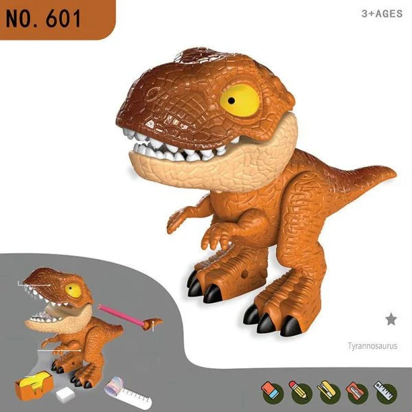 Assembled Dinosaur Stationery Simulation Animal Toy with Pencil-Shaped Tail, Binding Machine, Eraser, and Patting Ruler