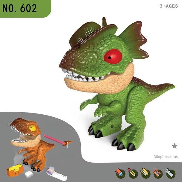 Assembled Dinosaur Stationery Simulation Animal Toy with Pencil-Shaped Tail, Binding Machine, Eraser, and Patting Ruler