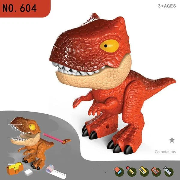 Assembled Dinosaur Stationery Simulation Animal Toy with Pencil-Shaped Tail, Binding Machine, Eraser, and Patting Ruler