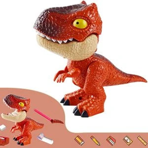 Assembled Dinosaur Stationery Simulation Animal Toy with Pencil-Shaped Tail, Binding Machine, Eraser, and Patting Ruler