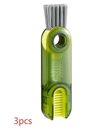 3-in-1 Compact Bottle Cleaning Brush Set with spiral brush, bevel corner brush, and sponge attachment for effortless cleaning of bottles, cups, and hard-to-reach areas
