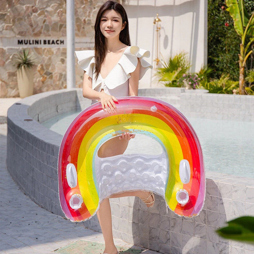 Inflatable water hammock leisure bed with dual handles and cup holders for relaxation in the pool or on the beach