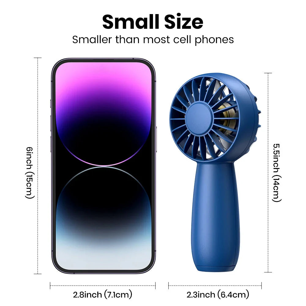 Mini Portable USB Electric Fan with three-speed settings, rechargeable battery, and lightweight, compact design
