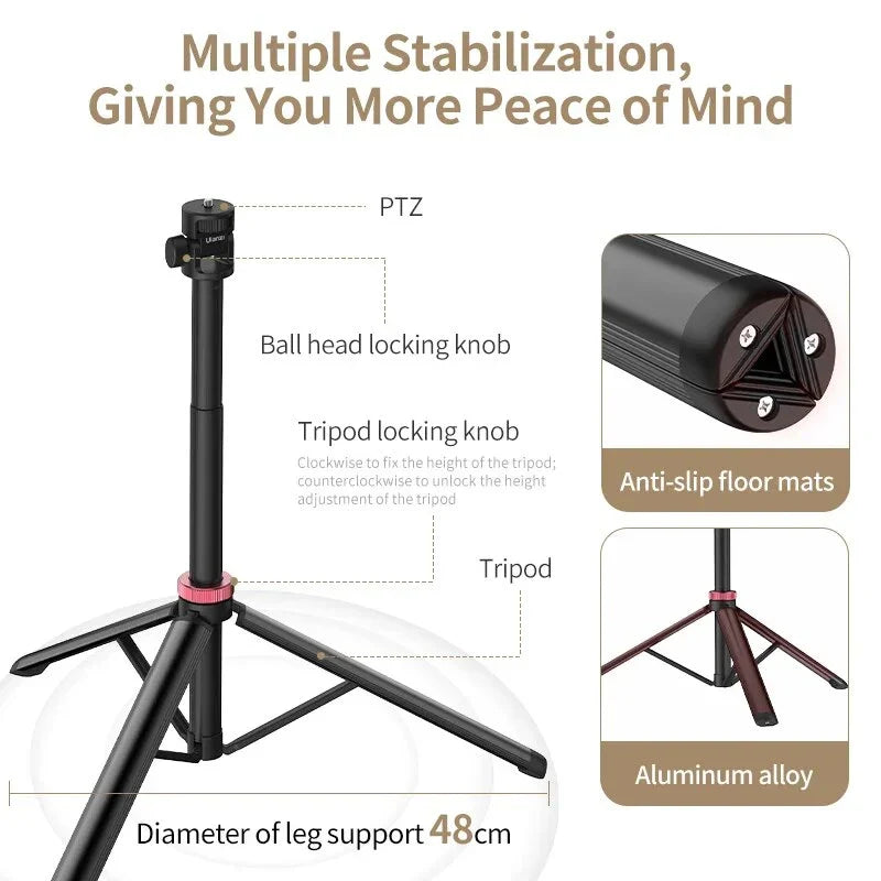 Professional Extendable Tripod for DSLR and Mirrorless Cameras with Adjustable Height and Compact Design