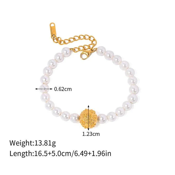 18K Gold Plated Stainless Steel Bracelet with Pearl Flower Ball Charm
