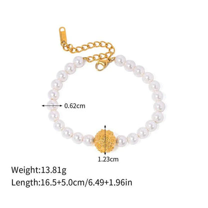 18K Gold Plated Stainless Steel Bracelet with Pearl Flower Ball Charm