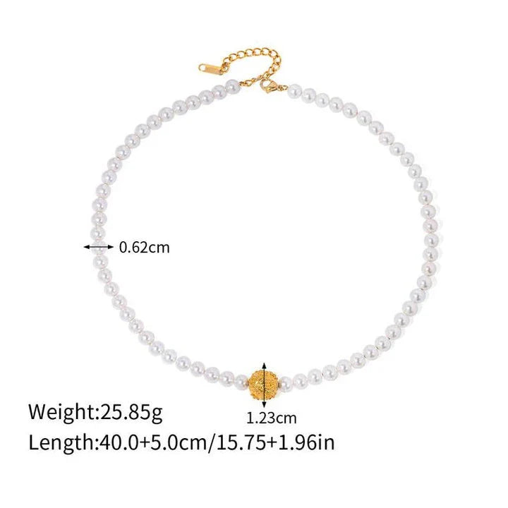 18K Gold Plated Stainless Steel Bracelet with Pearl Flower Ball Charm