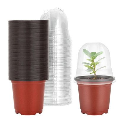 4-inch plant nursery pots with clear humidity domes for seed starting, cuttings, and small plant growth