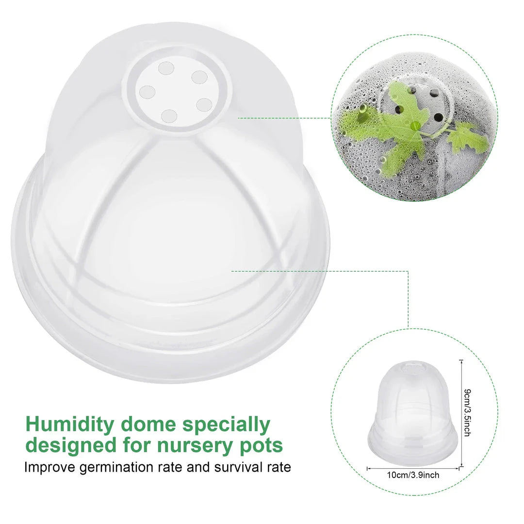 4-inch plant nursery pots with clear humidity domes for seed starting, cuttings, and small plant growth