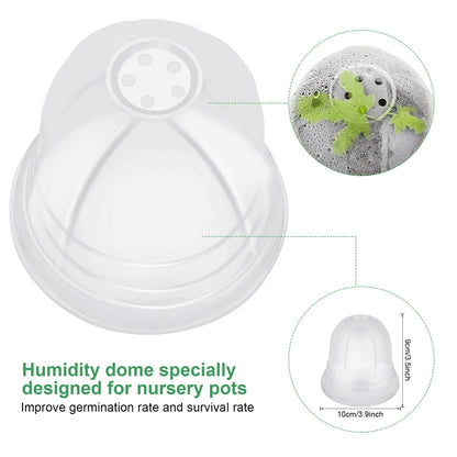 4-inch plant nursery pots with clear humidity domes for seed starting, cuttings, and small plant growth