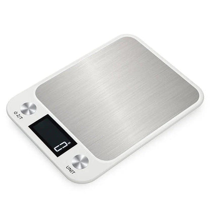 Multifunctional digital food scale with stainless steel and ABS construction, featuring accurate measurements and a sleek, modern design.