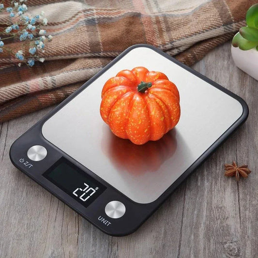 Multifunctional digital food scale with stainless steel and ABS construction, featuring accurate measurements and a sleek, modern design.