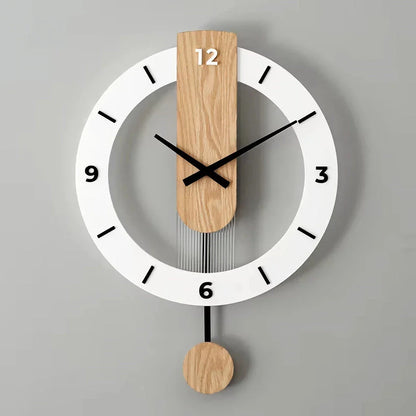 A modern, rectangular wall clock made of solid wood and acrylic with a minimalist design