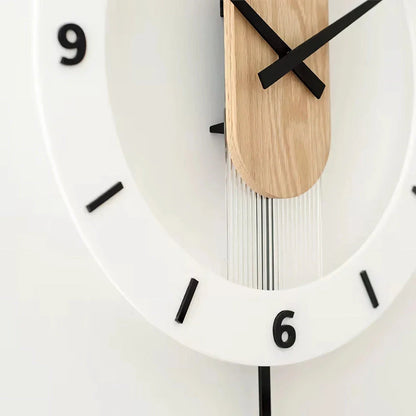 A modern, rectangular wall clock made of solid wood and acrylic with a minimalist design