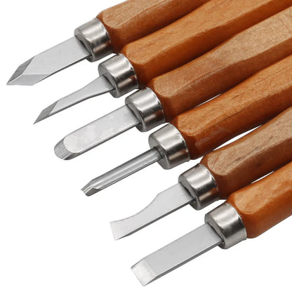 Premium alloy steel carving knife set for beginners, featuring 12 versatile tools for wood carving projects
