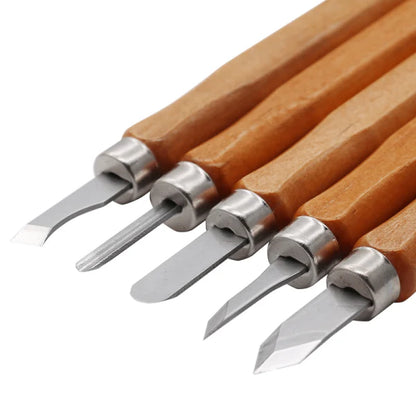 Premium alloy steel carving knife set for beginners, featuring 12 versatile tools for wood carving projects