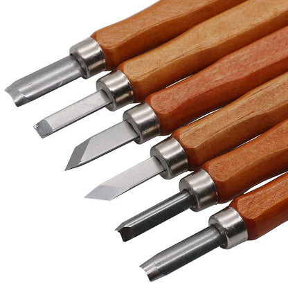 Premium alloy steel carving knife set for beginners, featuring 12 versatile tools for wood carving projects