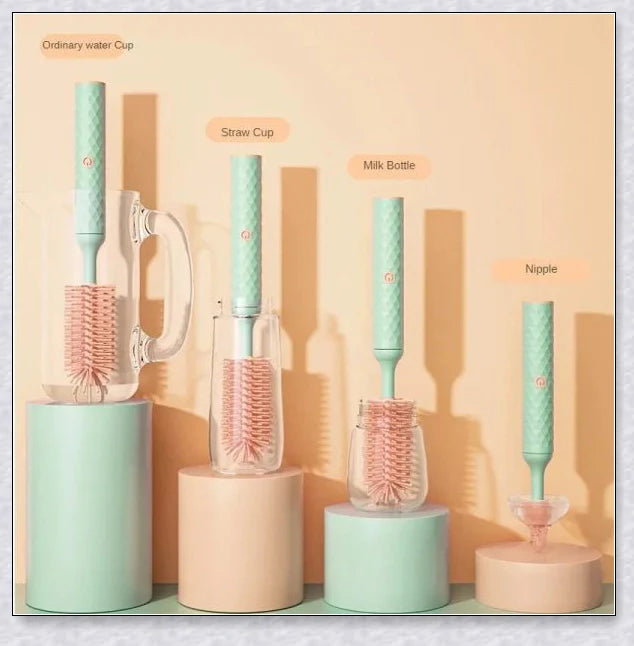 Rechargeable baby bottle cleaning brush set with powerful motor and long-lasting battery for effortless cleaning of feeding accessories