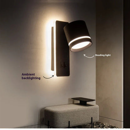 A modern, minimalist LED reading lamp with a Nordic-inspired design, perfect for bedside use in a hotel or home bedroom.