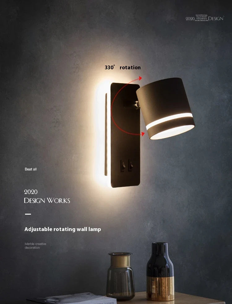 A modern, minimalist LED reading lamp with a Nordic-inspired design, perfect for bedside use in a hotel or home bedroom.