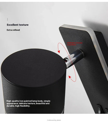 A modern, minimalist LED reading lamp with a Nordic-inspired design, perfect for bedside use in a hotel or home bedroom.