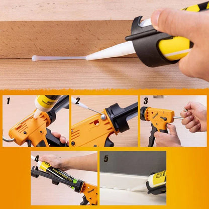 A non-drip caulking gun with a 12:1 thrust ratio, designed for professional-grade caulking applications in home improvement projects.