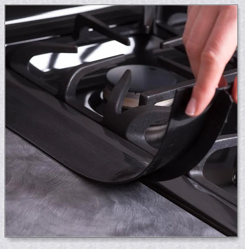 Stove Counter Gap Covers in different colors - clear, black, and white silicone covers that fill the space between stove and counter.